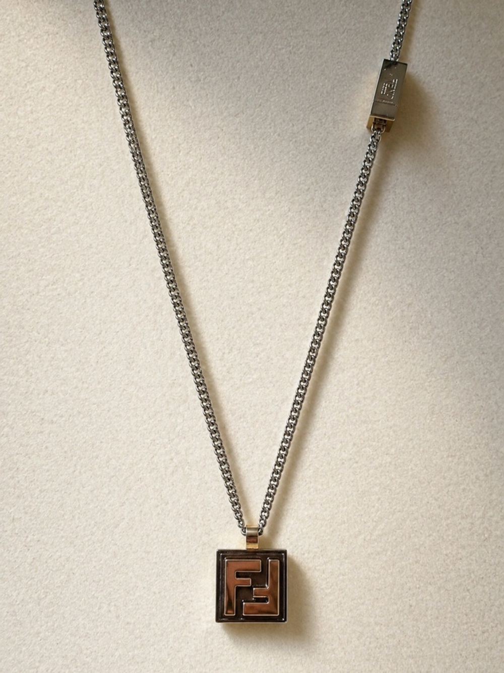Fendi FF Pendant Necklace 24” Chain Silver Tone UNISEX Full Set Box Tags Papers